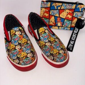 Colorful Cartoon Slip-On Shoes with Matching Pouch